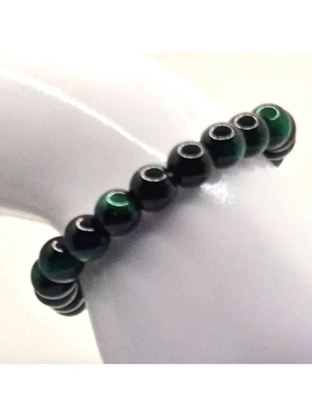 Green & Black Beaded Stretch Bracelet For Men - Comfortable Fit And Stylish